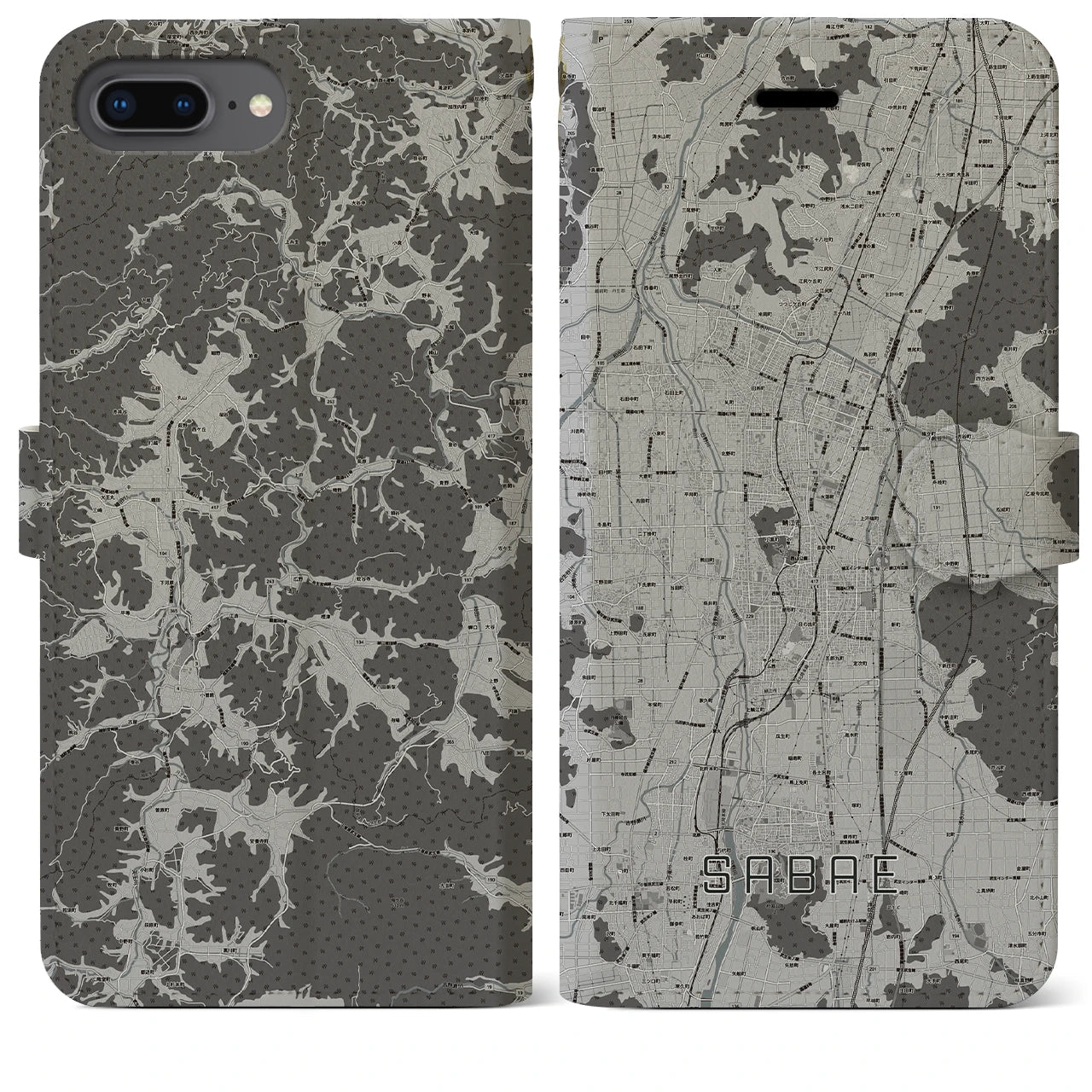 【鯖江(福井県)】地図柄iPhoneケース(手帳タイプ)モノトーン・iPhone 8Plus /7Plus / 6sPlus / 6Plus 用