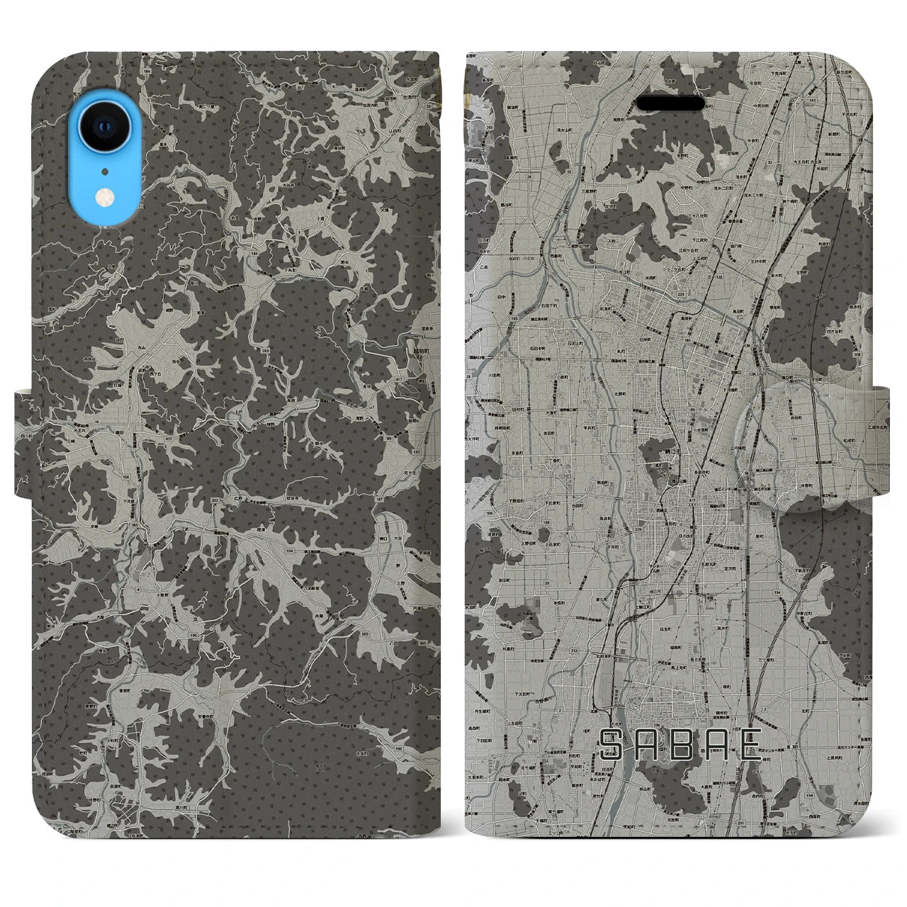 【鯖江(福井県)】地図柄iPhoneケース(手帳タイプ)モノトーン・iPhone XR 用