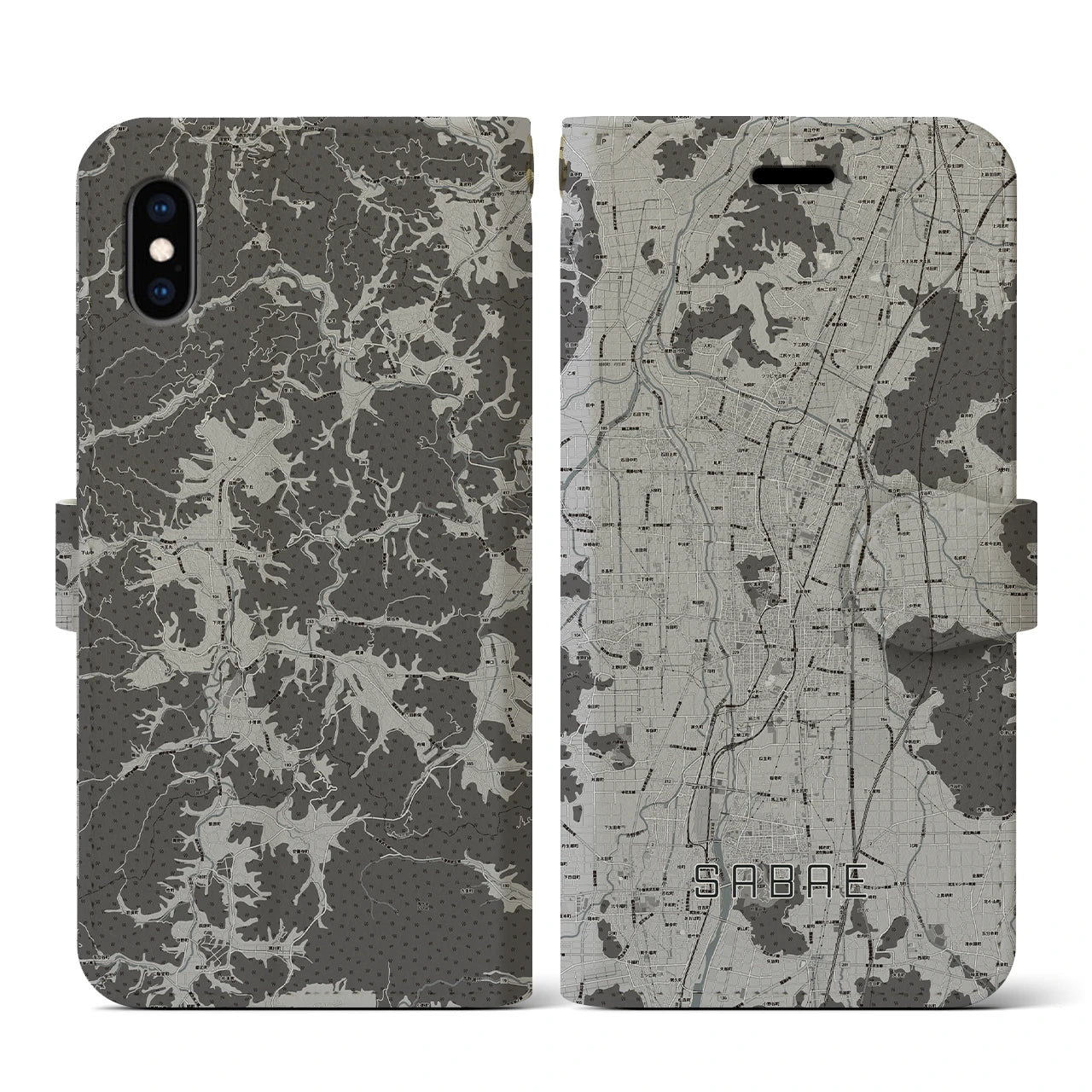 【鯖江(福井県)】地図柄iPhoneケース(手帳タイプ)モノトーン・iPhone XS / X 用