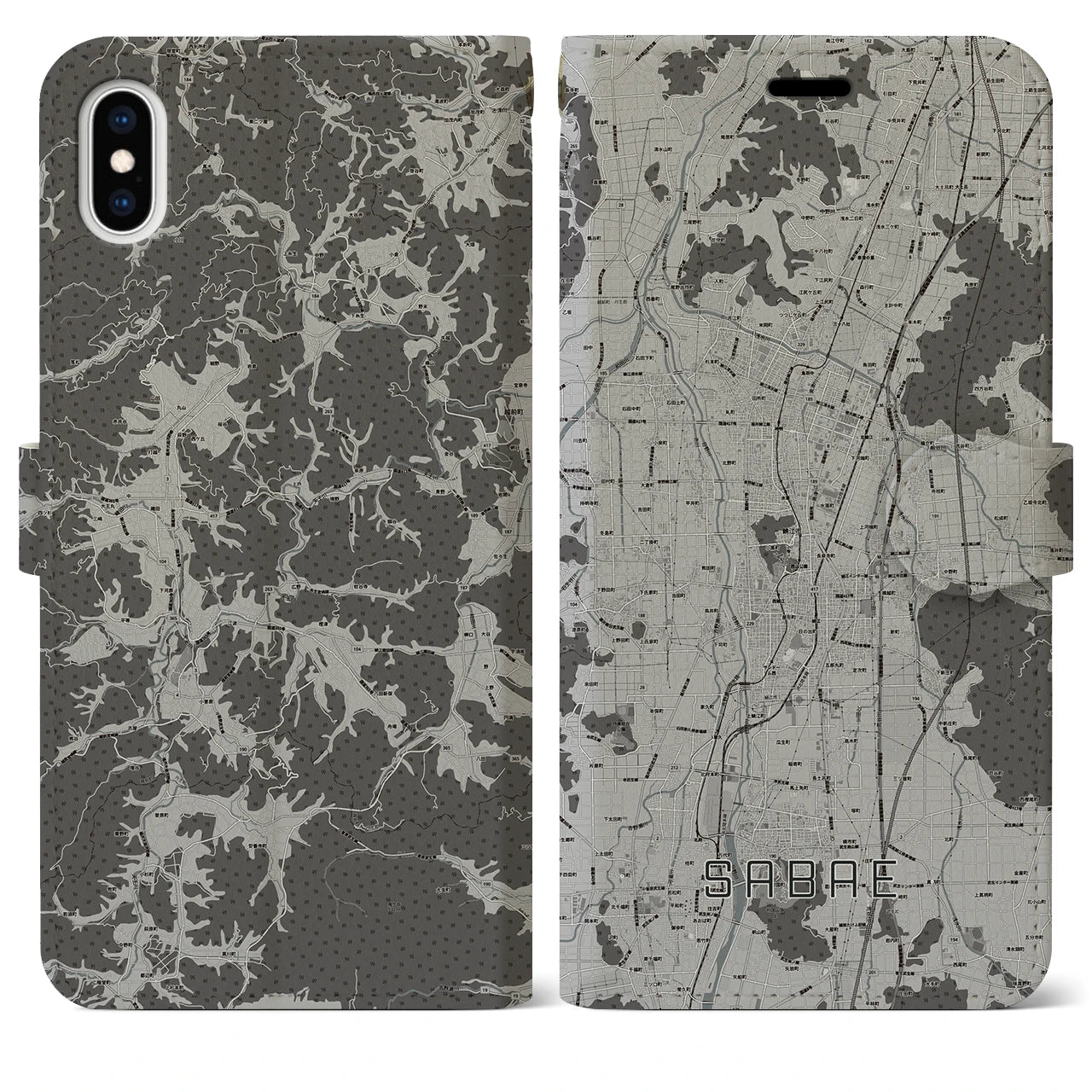 【鯖江(福井県)】地図柄iPhoneケース(手帳タイプ)モノトーン・iPhone XS Max 用