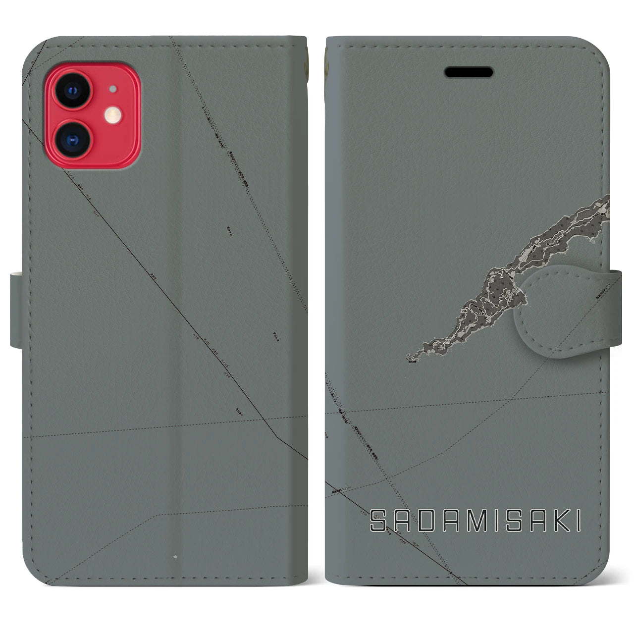 【佐田岬(愛媛県)】地図柄iPhoneケース(手帳タイプ)モノトーン・iPhone 11 用
