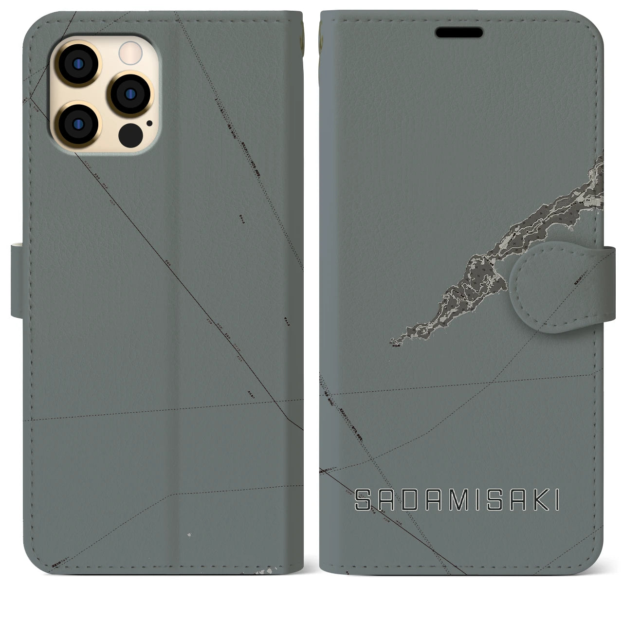 【佐田岬(愛媛県)】地図柄iPhoneケース(手帳タイプ)モノトーン・iPhone 12 Pro Max 用