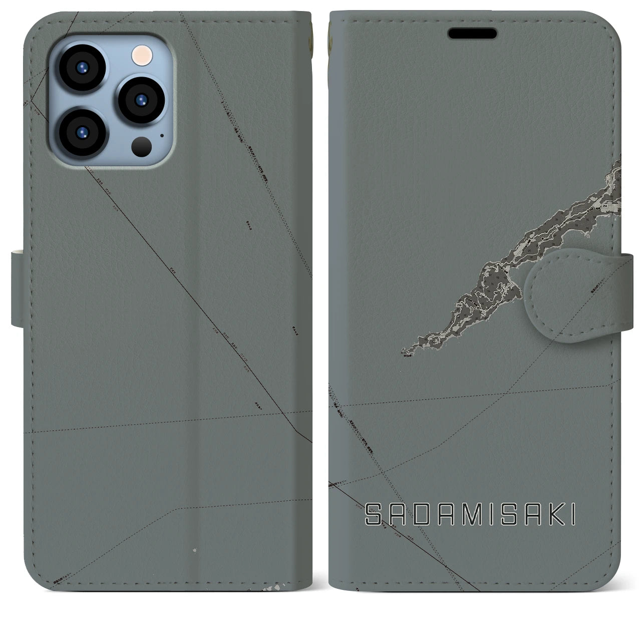 【佐田岬(愛媛県)】地図柄iPhoneケース(手帳タイプ)モノトーン・iPhone 13 Pro Max 用