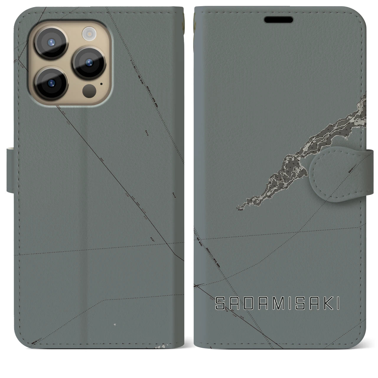 【佐田岬(愛媛県)】地図柄iPhoneケース(手帳タイプ)モノトーン・iPhone 14 Pro Max 用
