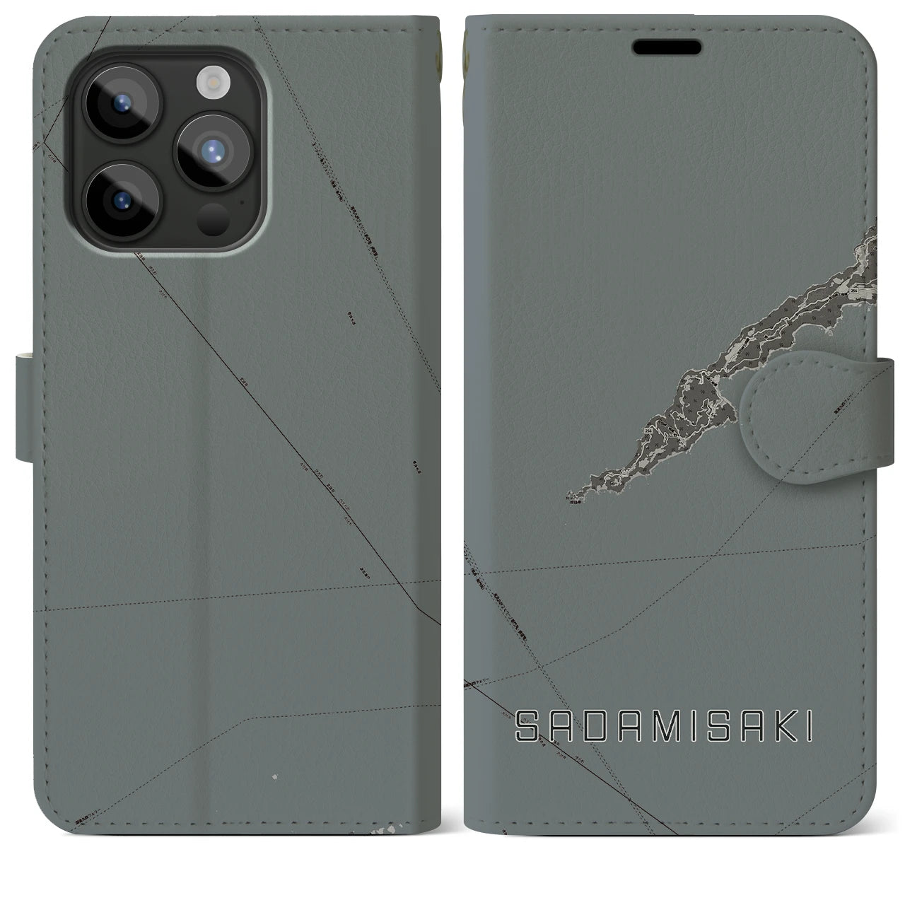 【佐田岬(愛媛県)】地図柄iPhoneケース(手帳タイプ)モノトーン・iPhone 15 Pro Max 用
