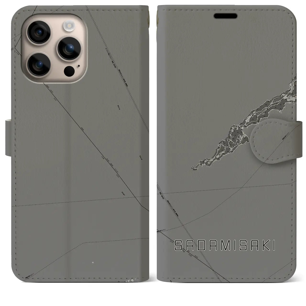 【佐田岬(愛媛県)】地図柄iPhoneケース(手帳タイプ)モノトーン・iPhone 16 Plus 用