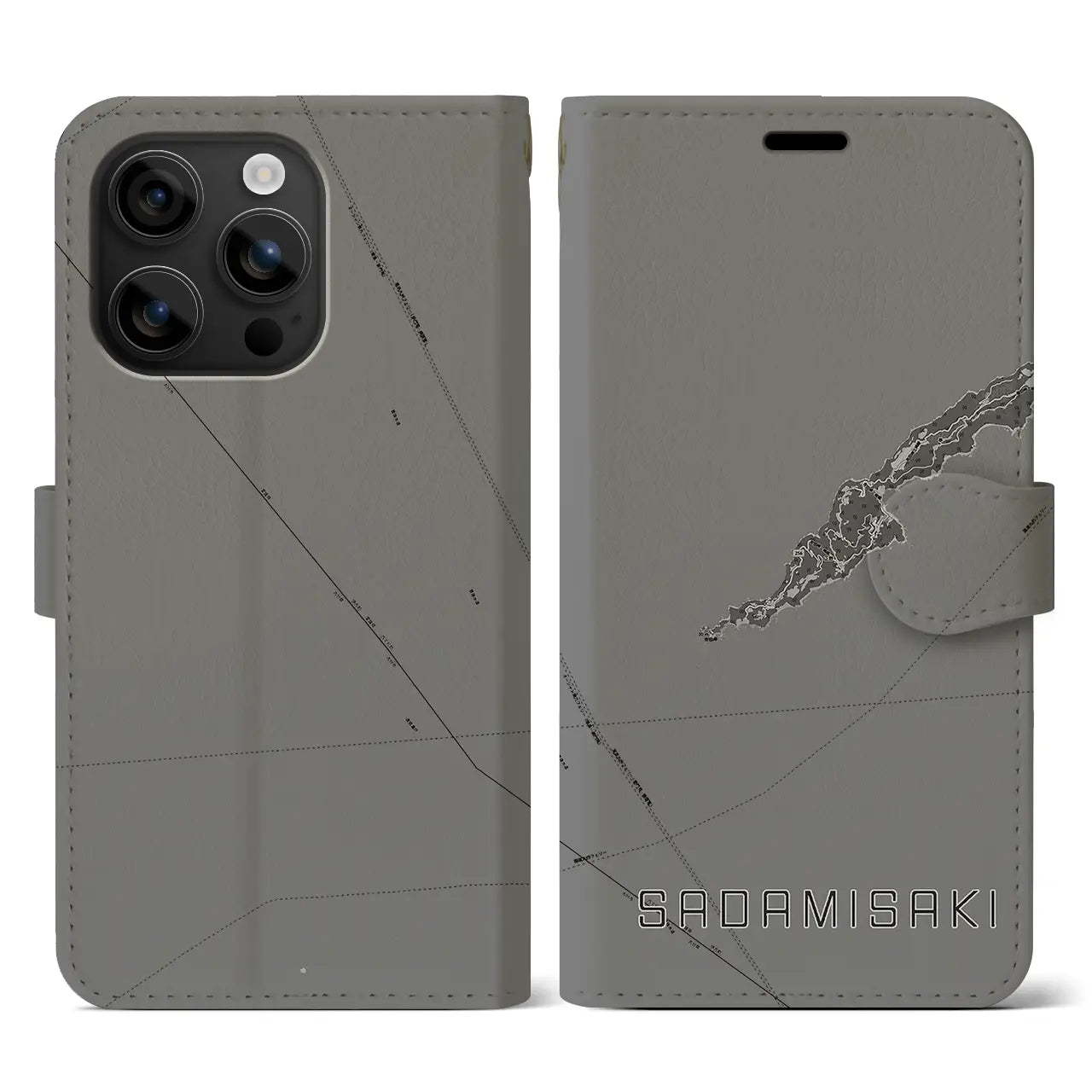 【佐田岬(愛媛県)】地図柄iPhoneケース(手帳タイプ)モノトーン・iPhone 16 用