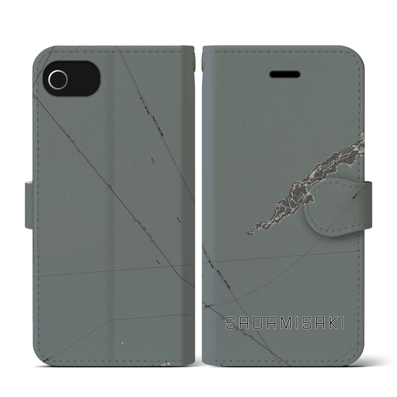 【佐田岬(愛媛県)】地図柄iPhoneケース(手帳タイプ)モノトーン・iPhone SE(第3 / 第2世代) / 8 / 7 / 6s / 6 用