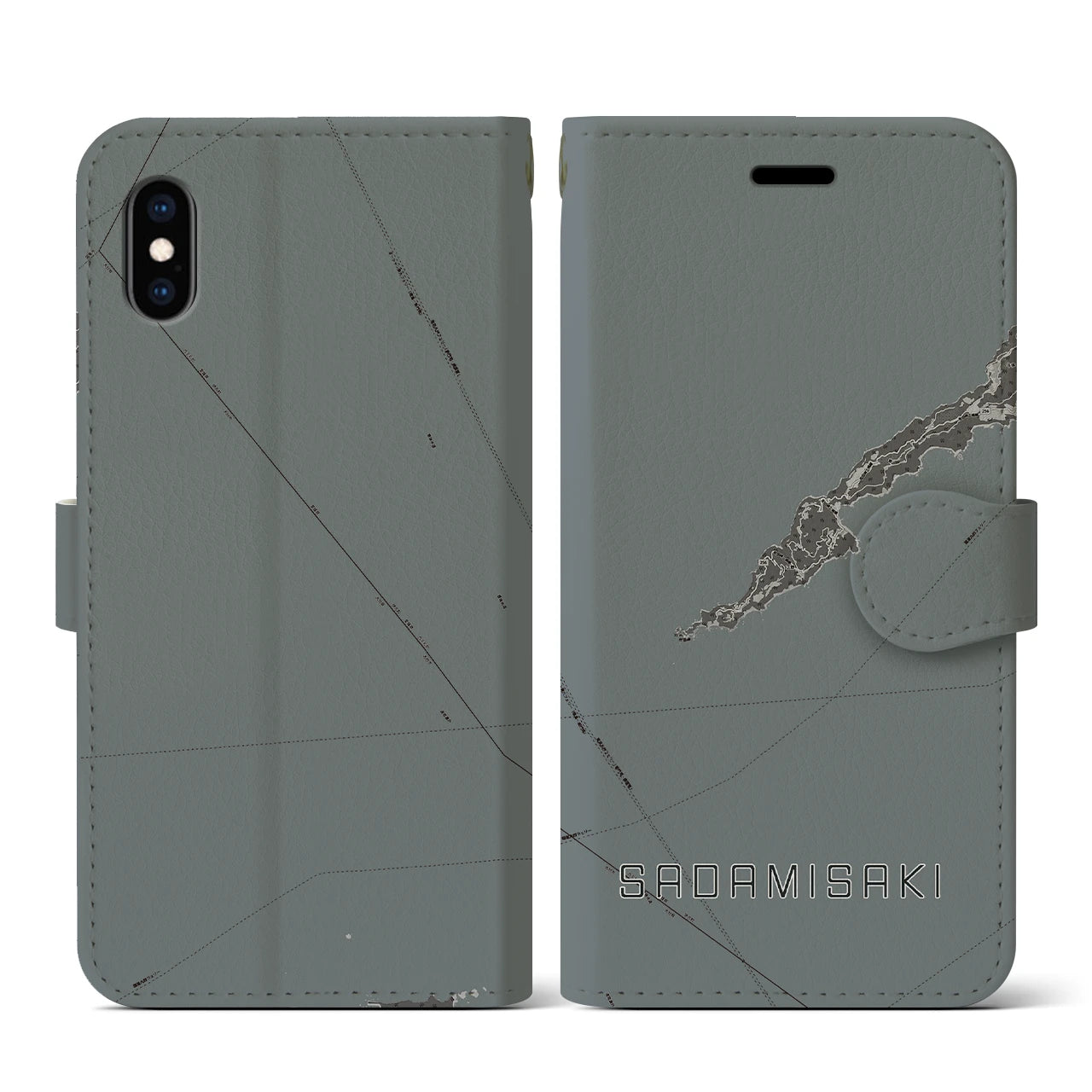 【佐田岬(愛媛県)】地図柄iPhoneケース(手帳タイプ)モノトーン・iPhone XS / X 用