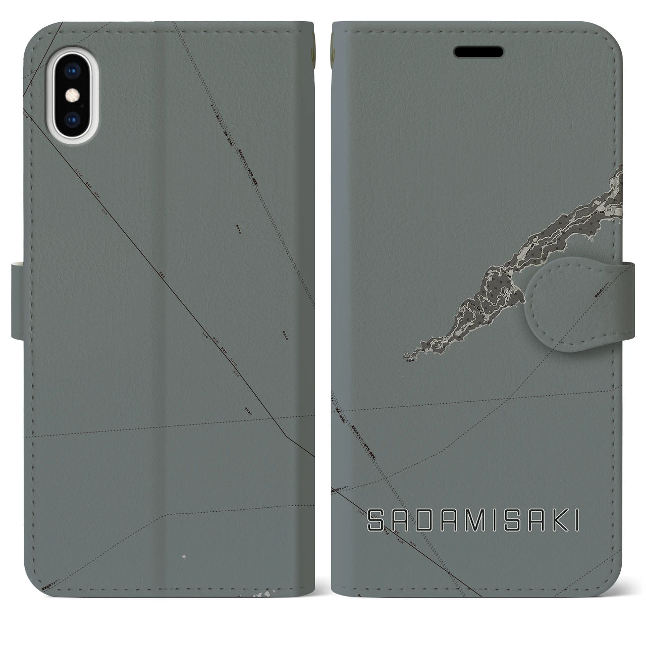 【佐田岬(愛媛県)】地図柄iPhoneケース(手帳タイプ)モノトーン・iPhone XS Max 用