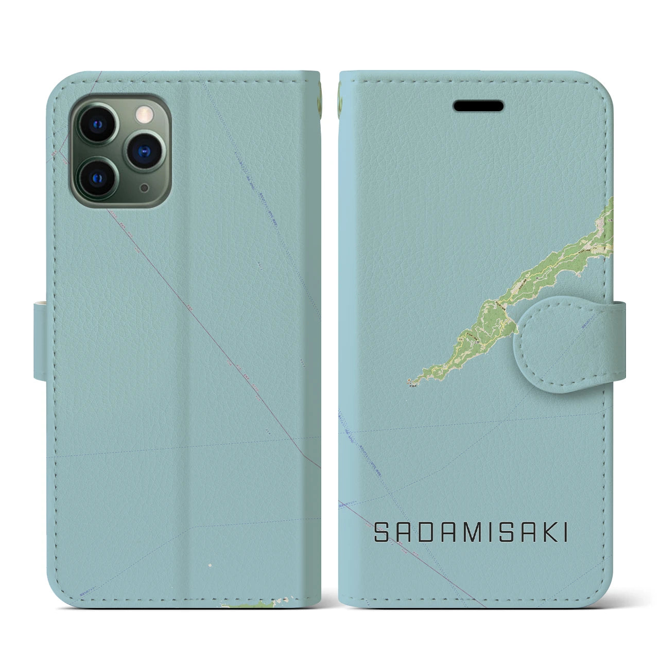 【佐田岬(愛媛県)】地図柄iPhoneケース(手帳タイプ)ナチュラル・iPhone 11 Pro 用