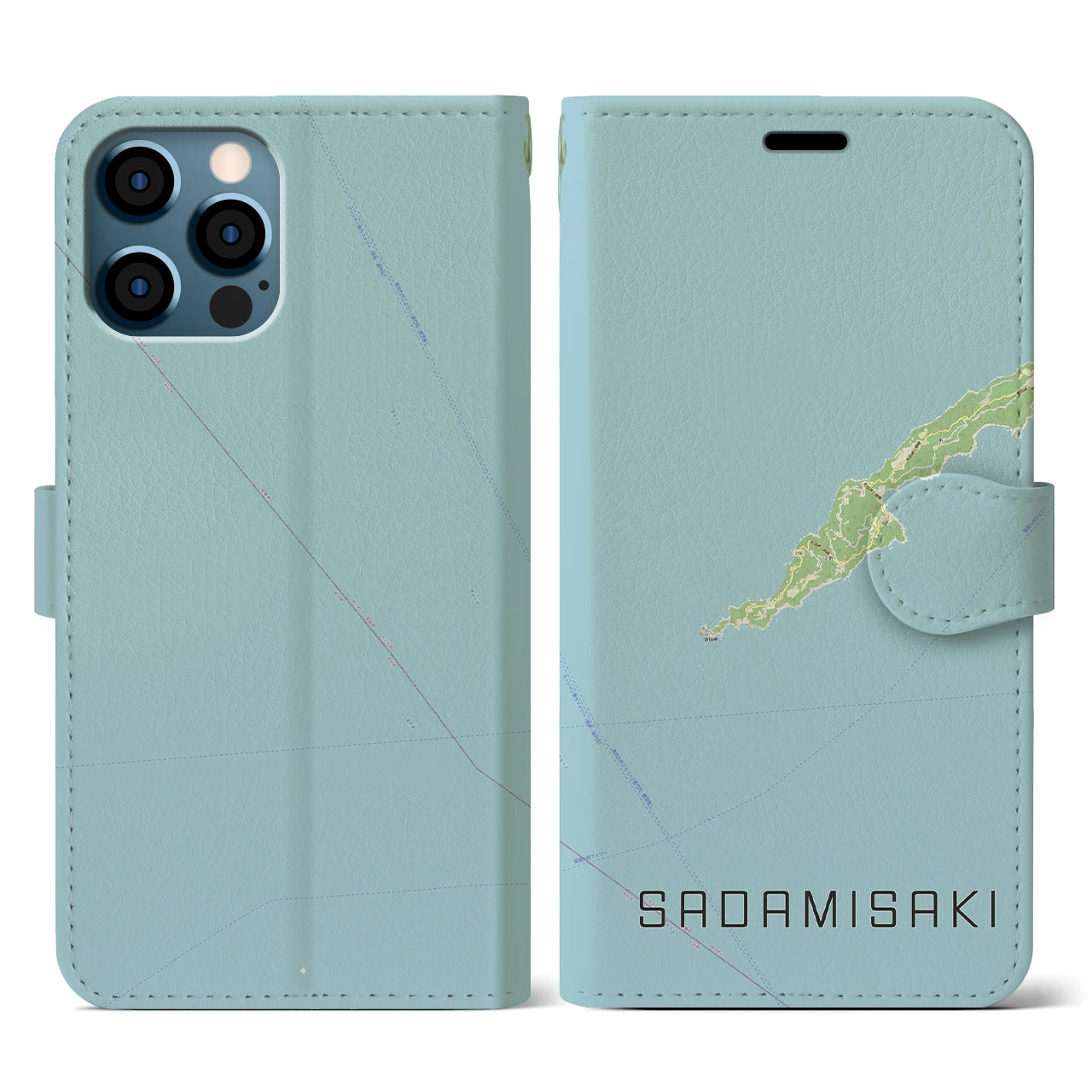 【佐田岬(愛媛県)】地図柄iPhoneケース(手帳タイプ)ナチュラル・iPhone 12 / 12 Pro 用