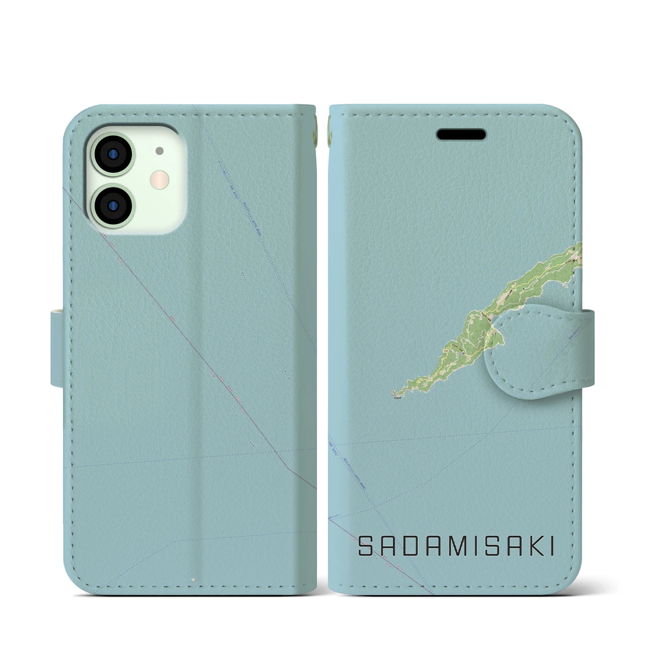 【佐田岬(愛媛県)】地図柄iPhoneケース(手帳タイプ)ナチュラル・iPhone 12 mini 用
