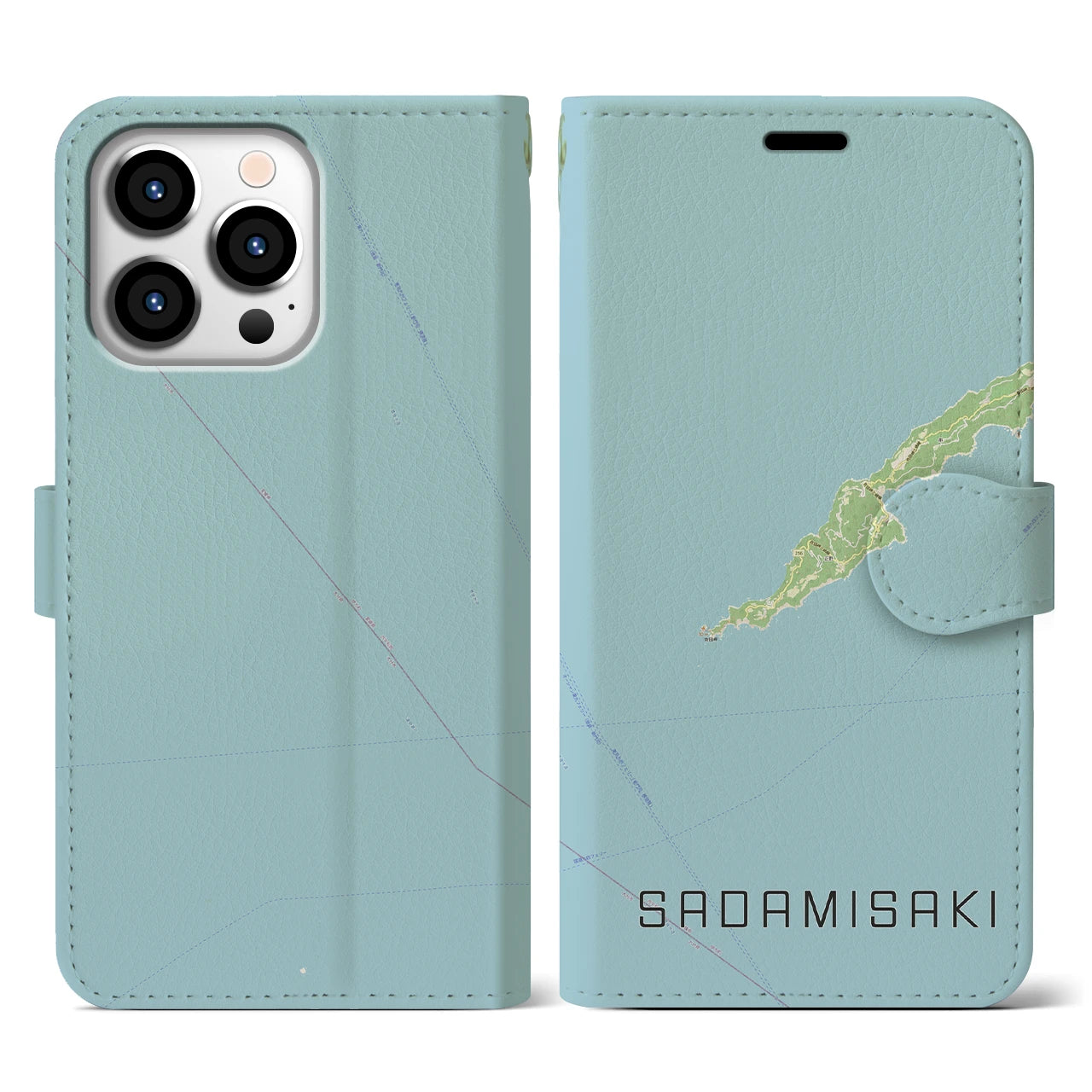 【佐田岬(愛媛県)】地図柄iPhoneケース(手帳タイプ)ナチュラル・iPhone 13 Pro 用