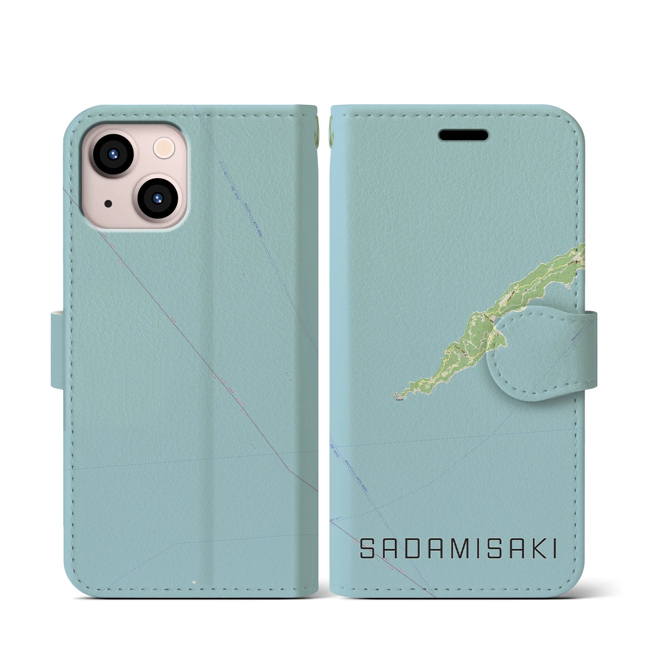 【佐田岬(愛媛県)】地図柄iPhoneケース(手帳タイプ)ナチュラル・iPhone 13 mini 用