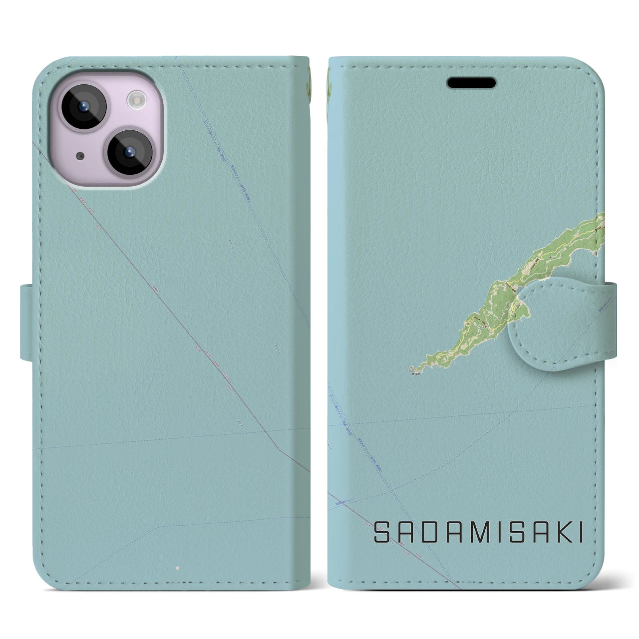 【佐田岬(愛媛県)】地図柄iPhoneケース(手帳タイプ)ナチュラル・iPhone 14 用