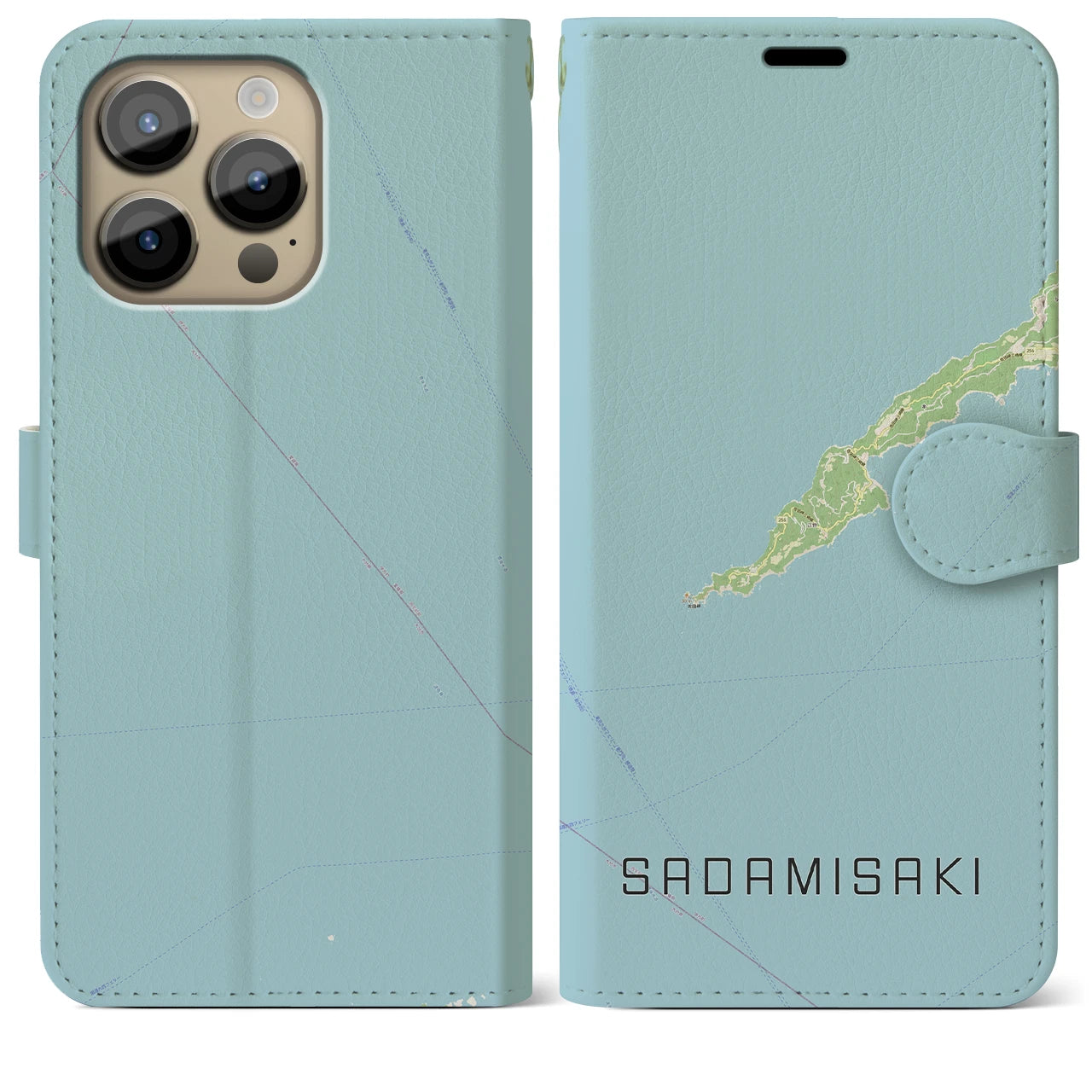 【佐田岬(愛媛県)】地図柄iPhoneケース(手帳タイプ)ナチュラル・iPhone 14 Pro Max 用