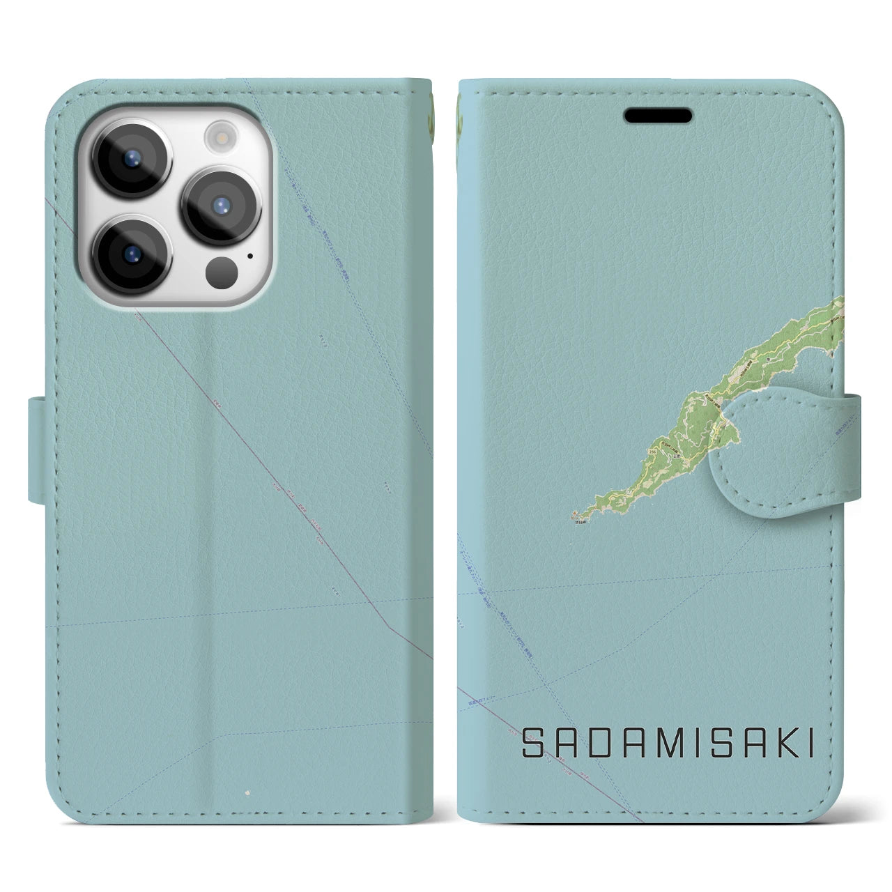 【佐田岬(愛媛県)】地図柄iPhoneケース(手帳タイプ)ナチュラル・iPhone 14 Pro 用