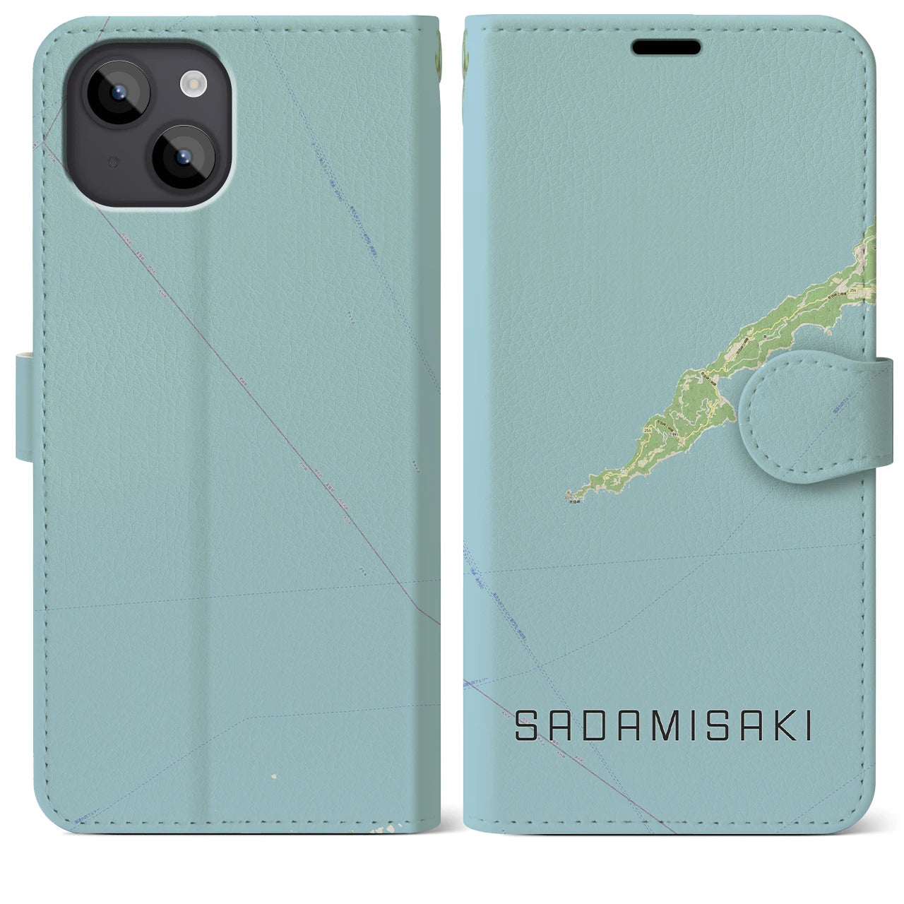 【佐田岬(愛媛県)】地図柄iPhoneケース(手帳タイプ)ナチュラル・iPhone 14 Plus 用