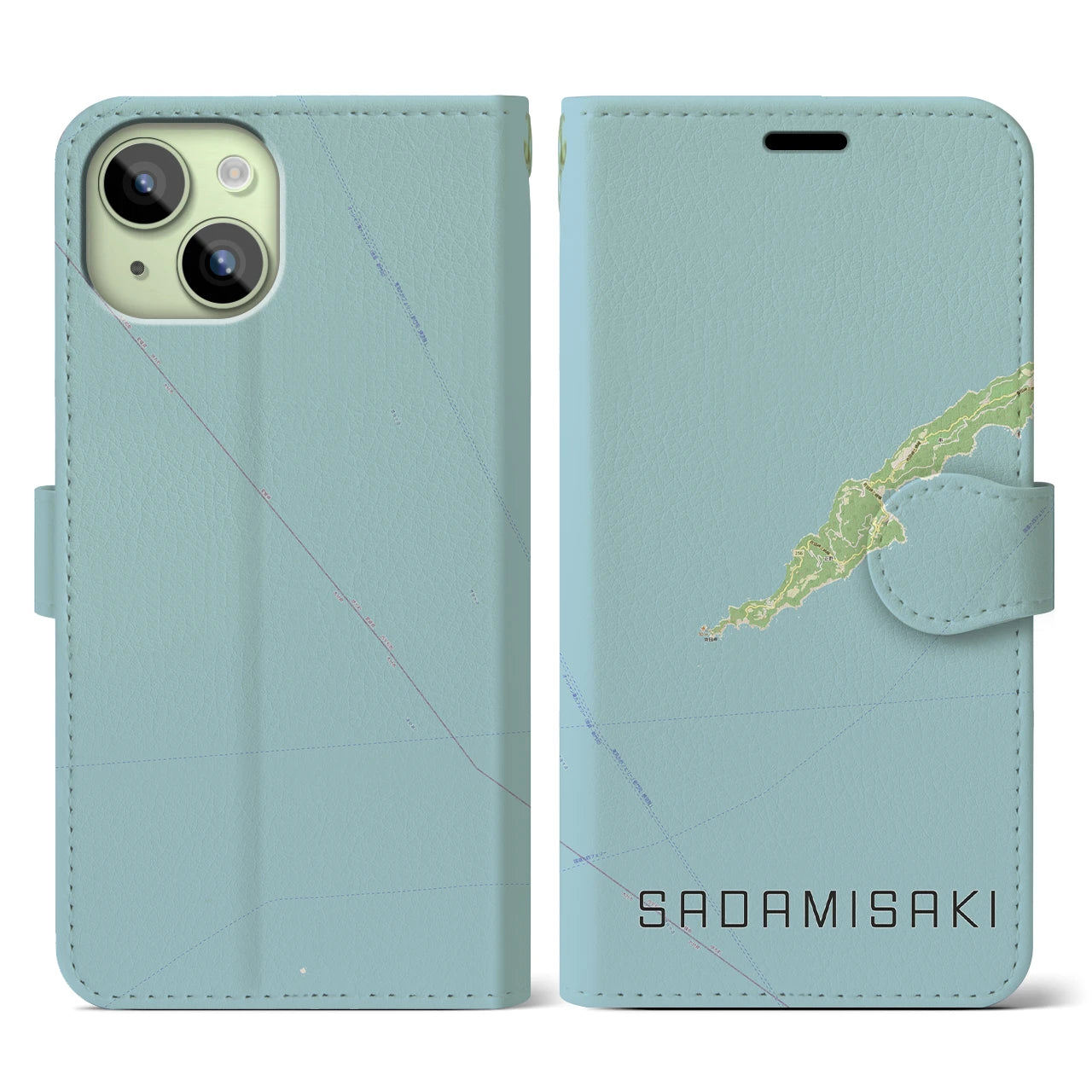 【佐田岬(愛媛県)】地図柄iPhoneケース(手帳タイプ)ナチュラル・iPhone 15 用