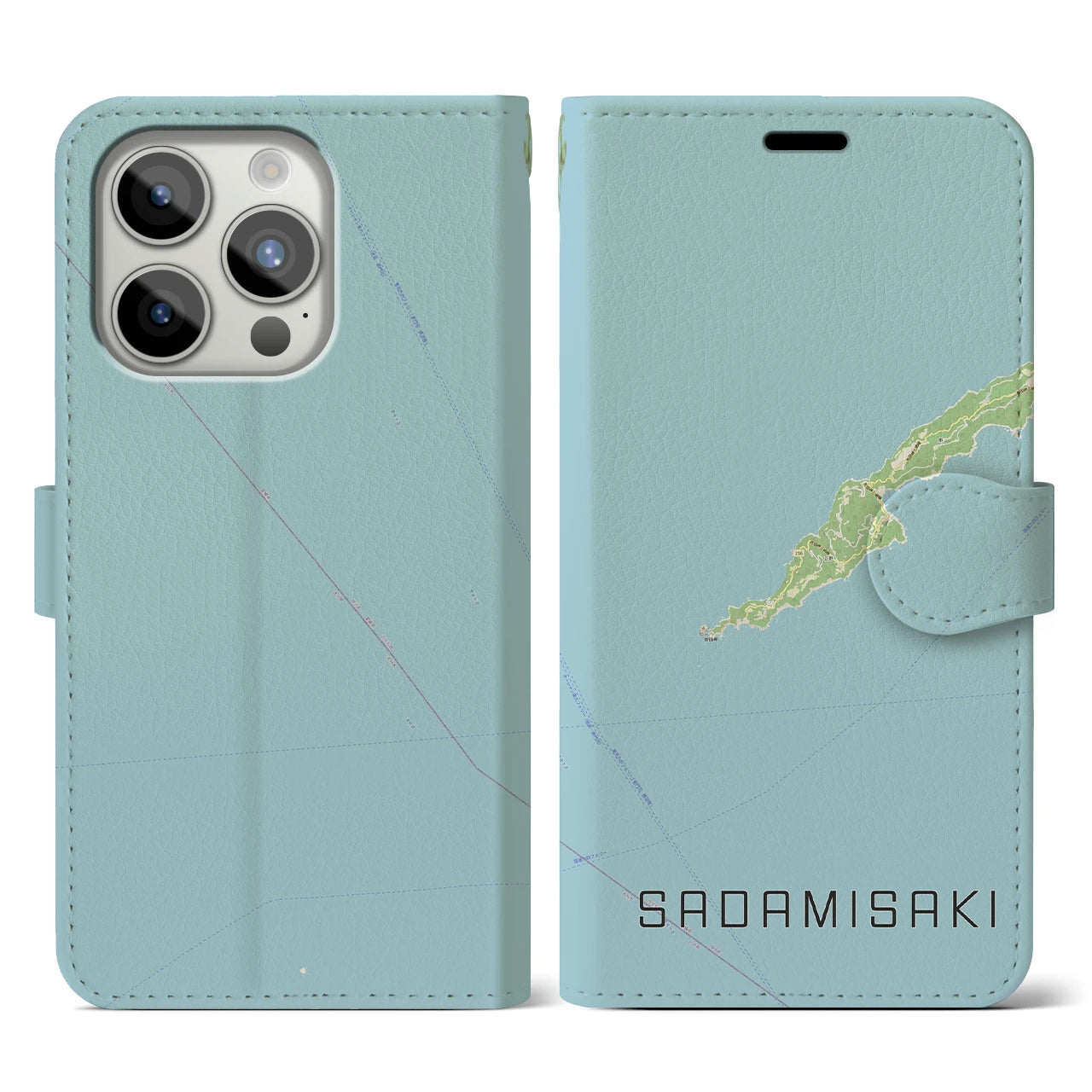 【佐田岬(愛媛県)】地図柄iPhoneケース(手帳タイプ)ナチュラル・iPhone 15 Pro 用