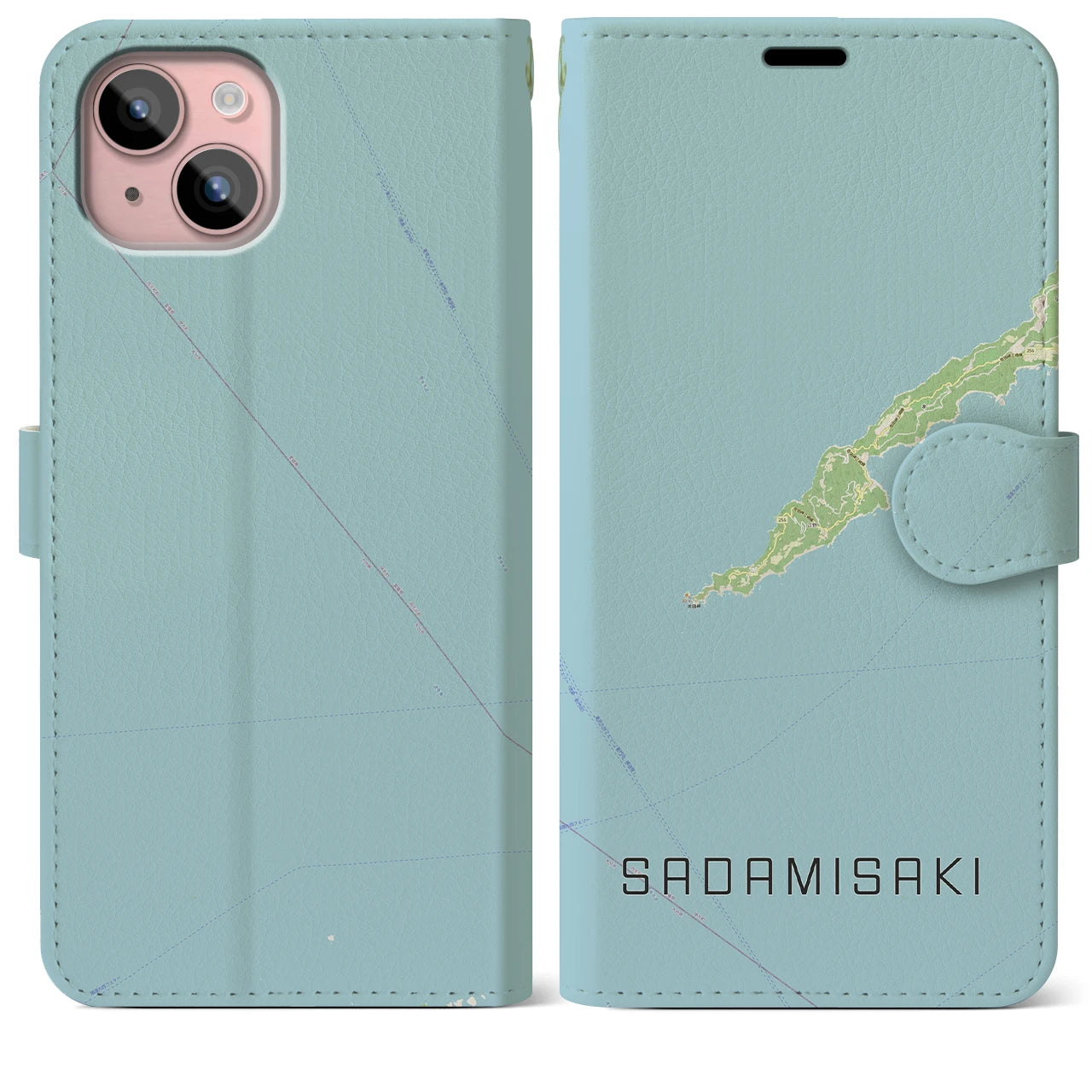 【佐田岬(愛媛県)】地図柄iPhoneケース(手帳タイプ)ナチュラル・iPhone 15 Plus 用