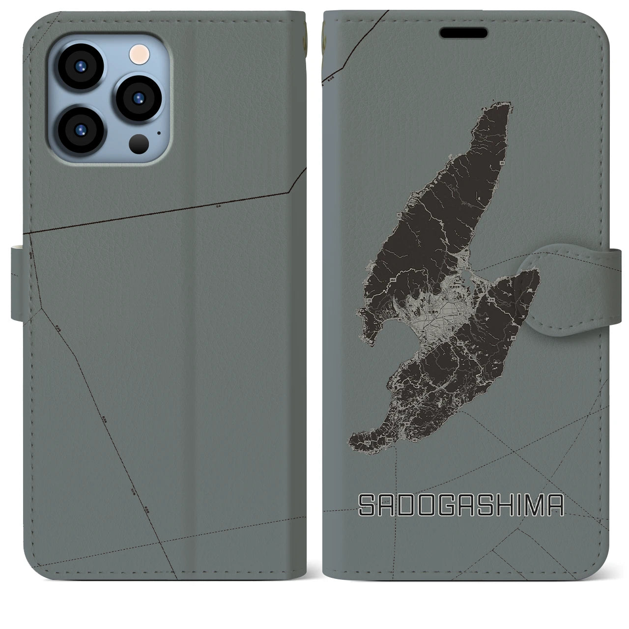 【佐渡島(新潟県)】地図柄iPhoneケース(手帳タイプ)