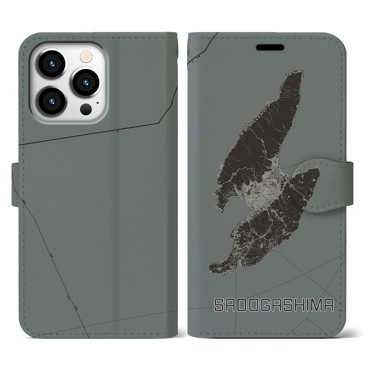 【佐渡島(新潟県)】地図柄iPhoneケース(手帳タイプ)