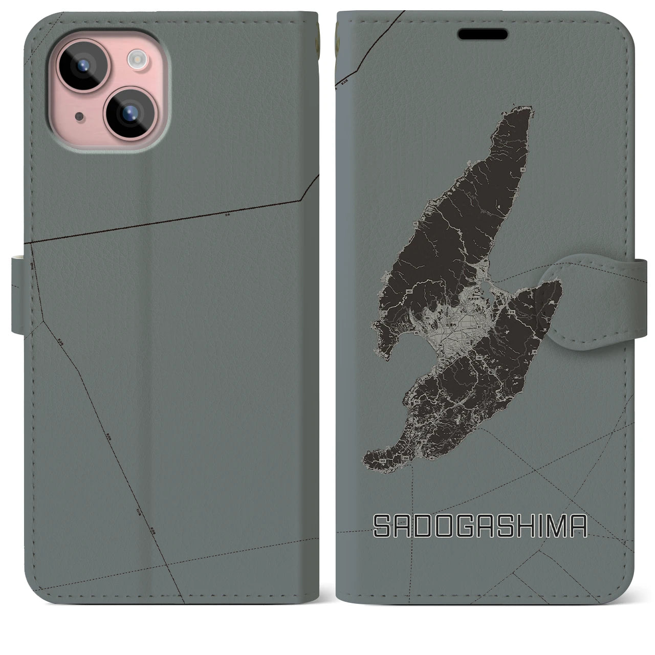【佐渡島(新潟県)】地図柄iPhoneケース(手帳タイプ)