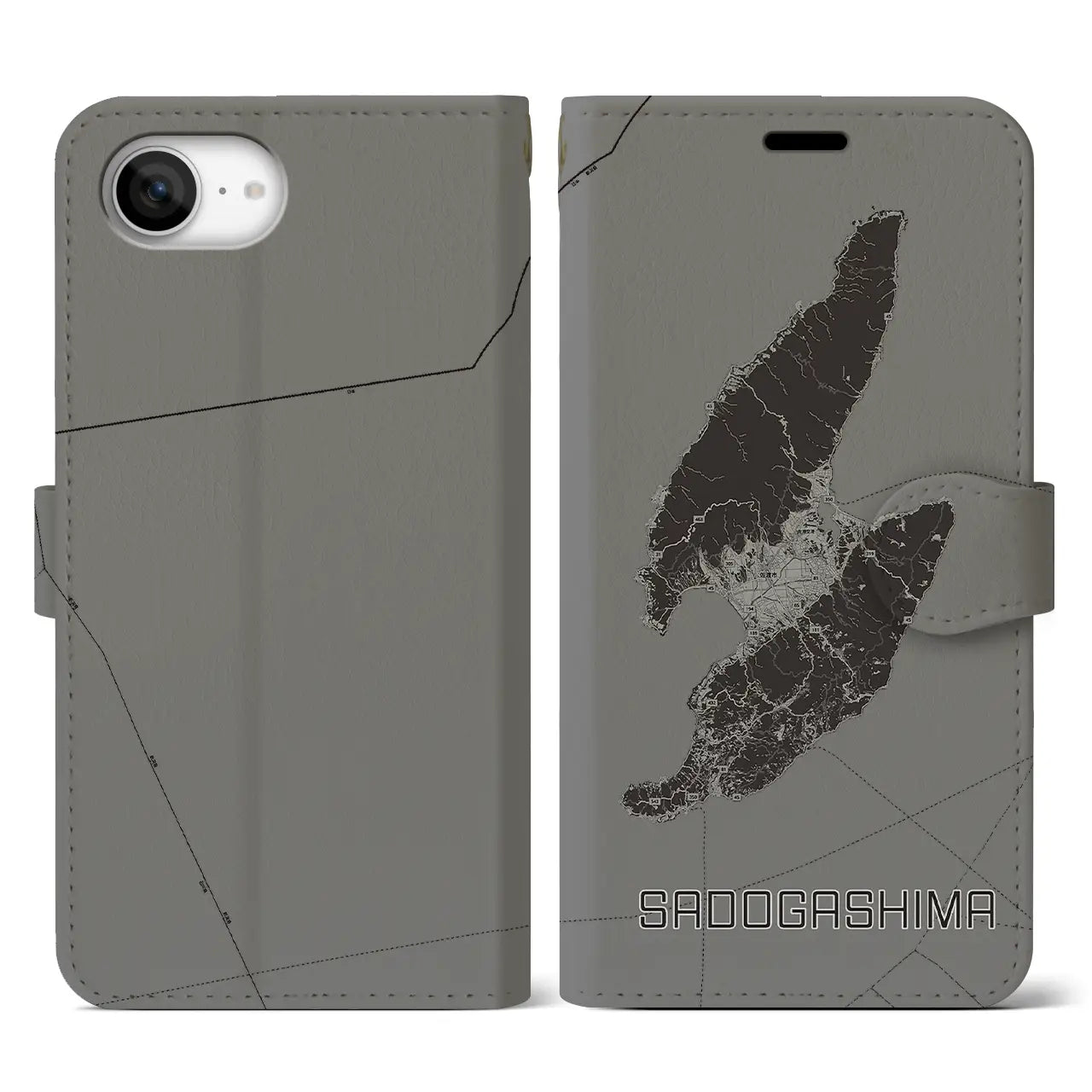 【佐渡島(新潟県)】地図柄iPhoneケース(手帳タイプ)