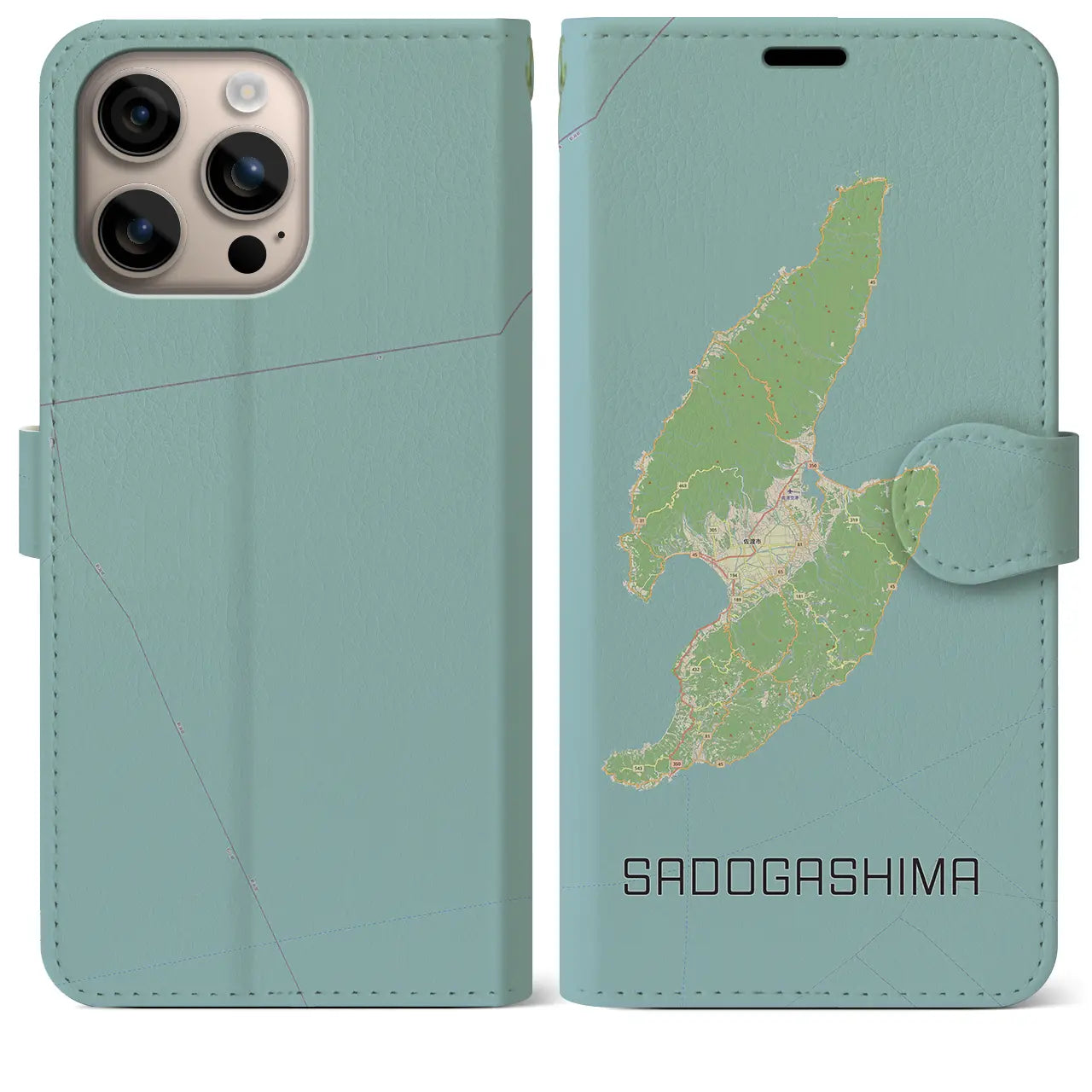 【佐渡島(新潟県)】地図柄iPhoneケース(手帳タイプ)ナチュラル・iPhone 16 Plus 用