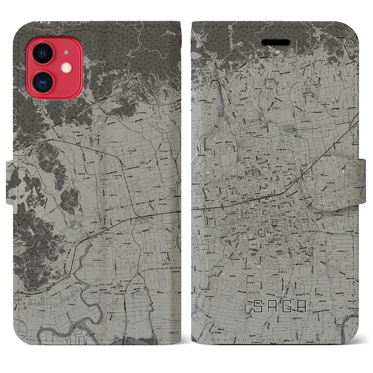 【佐賀2(佐賀県)】地図柄iPhoneケース(手帳タイプ)モノトーン・iPhone 11 用