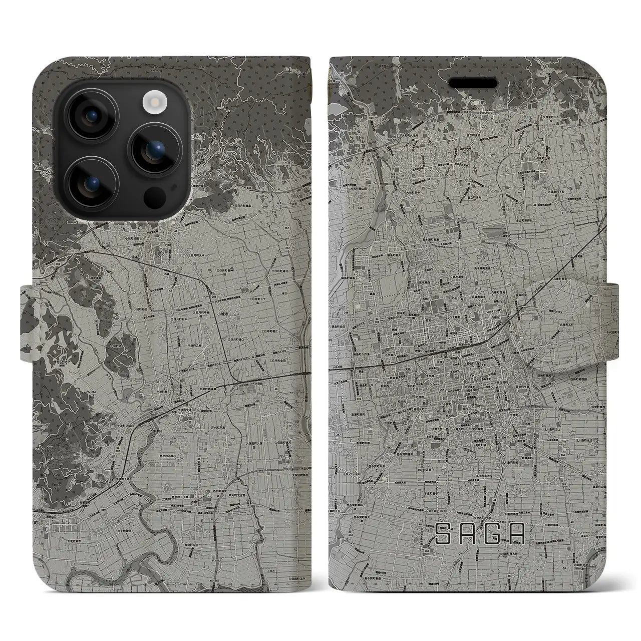 【佐賀2(佐賀県)】地図柄iPhoneケース(手帳タイプ)モノトーン・iPhone 16 用