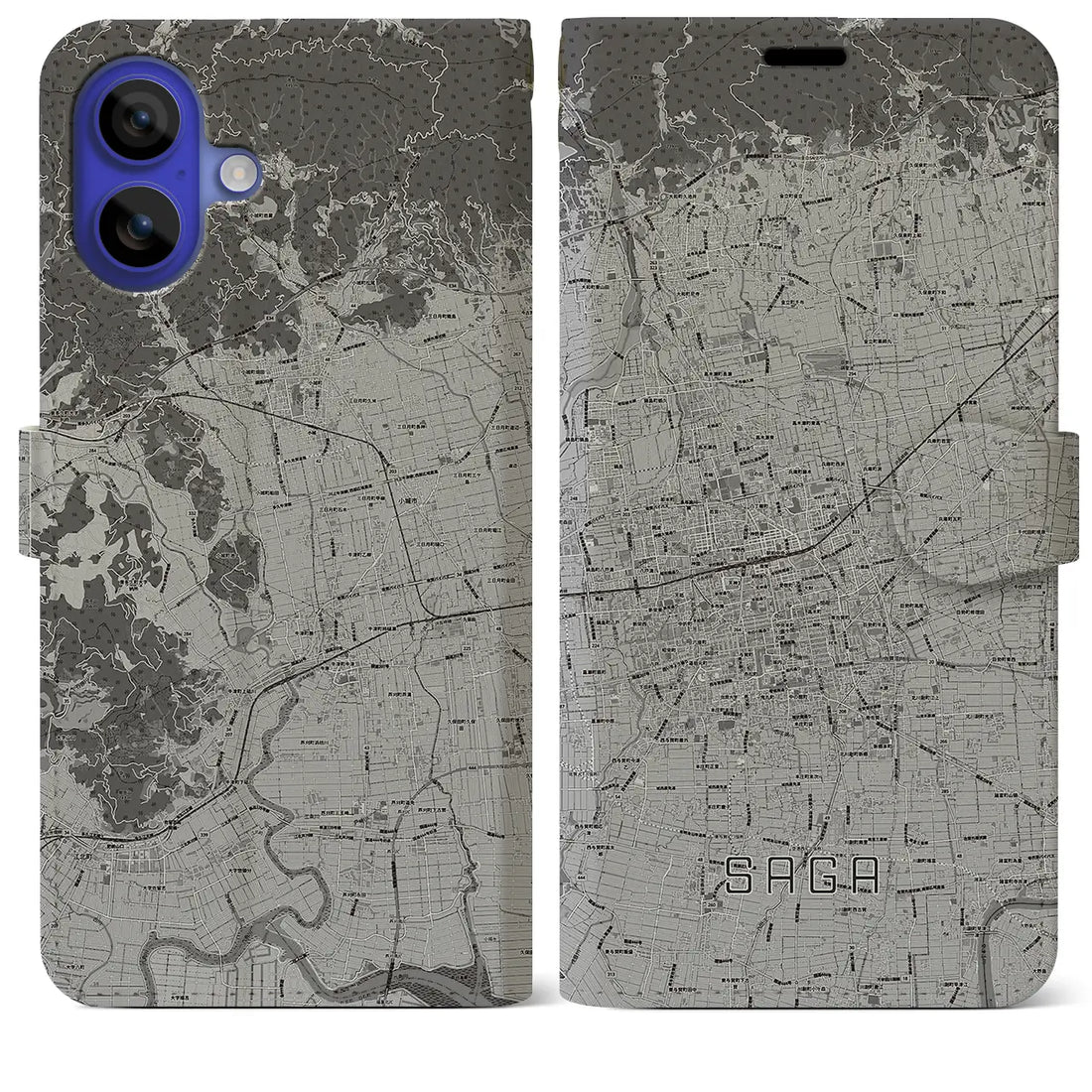 【佐賀2(佐賀県)】地図柄iPhoneケース(手帳タイプ)モノトーン・iPhone 16 Pro Max 用