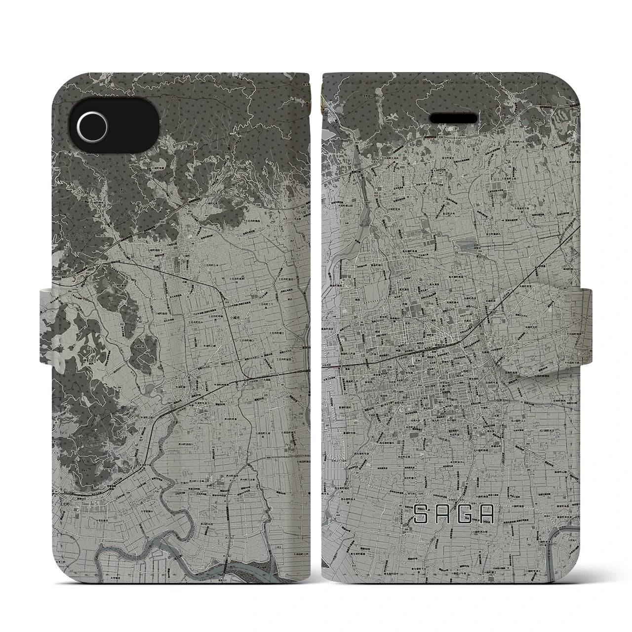【佐賀2(佐賀県)】地図柄iPhoneケース(手帳タイプ)モノトーン・iPhone SE(第3 / 第2世代) / 8 / 7 / 6s / 6 用