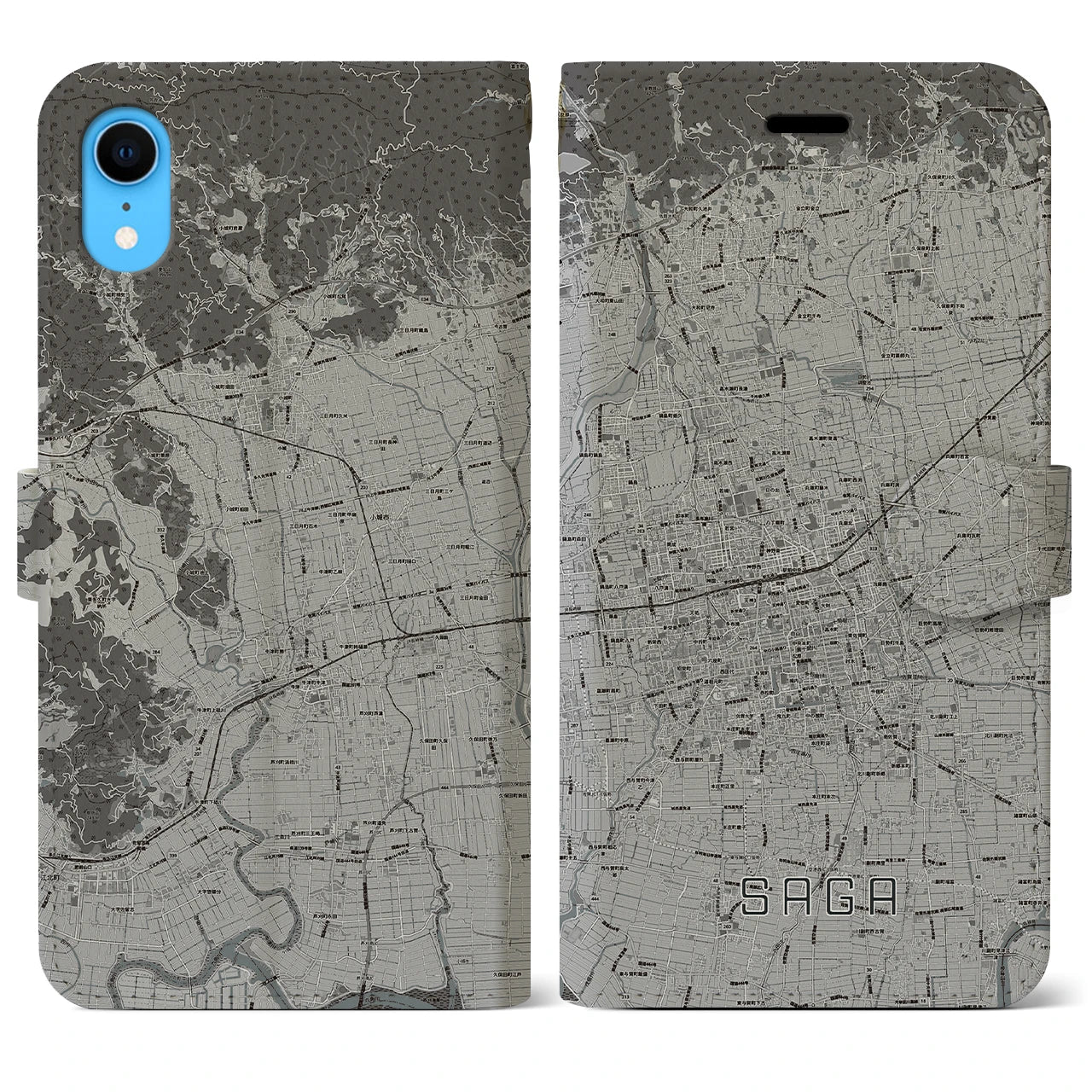 【佐賀2(佐賀県)】地図柄iPhoneケース(手帳タイプ)モノトーン・iPhone XR 用