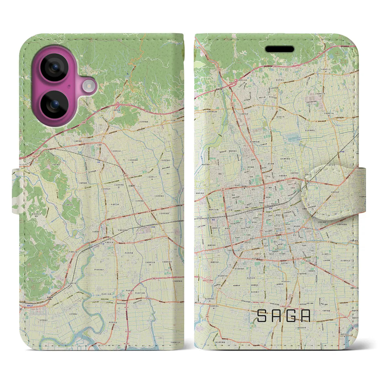 【佐賀2(佐賀県)】地図柄iPhoneケース(手帳タイプ)ナチュラル・iPhone 16 Pro 用