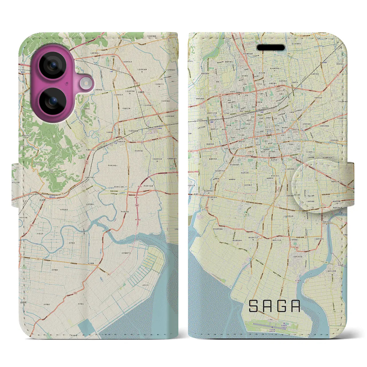 【佐賀(佐賀県)】地図柄iPhoneケース(手帳タイプ)ナチュラル・iPhone 16 Pro 用