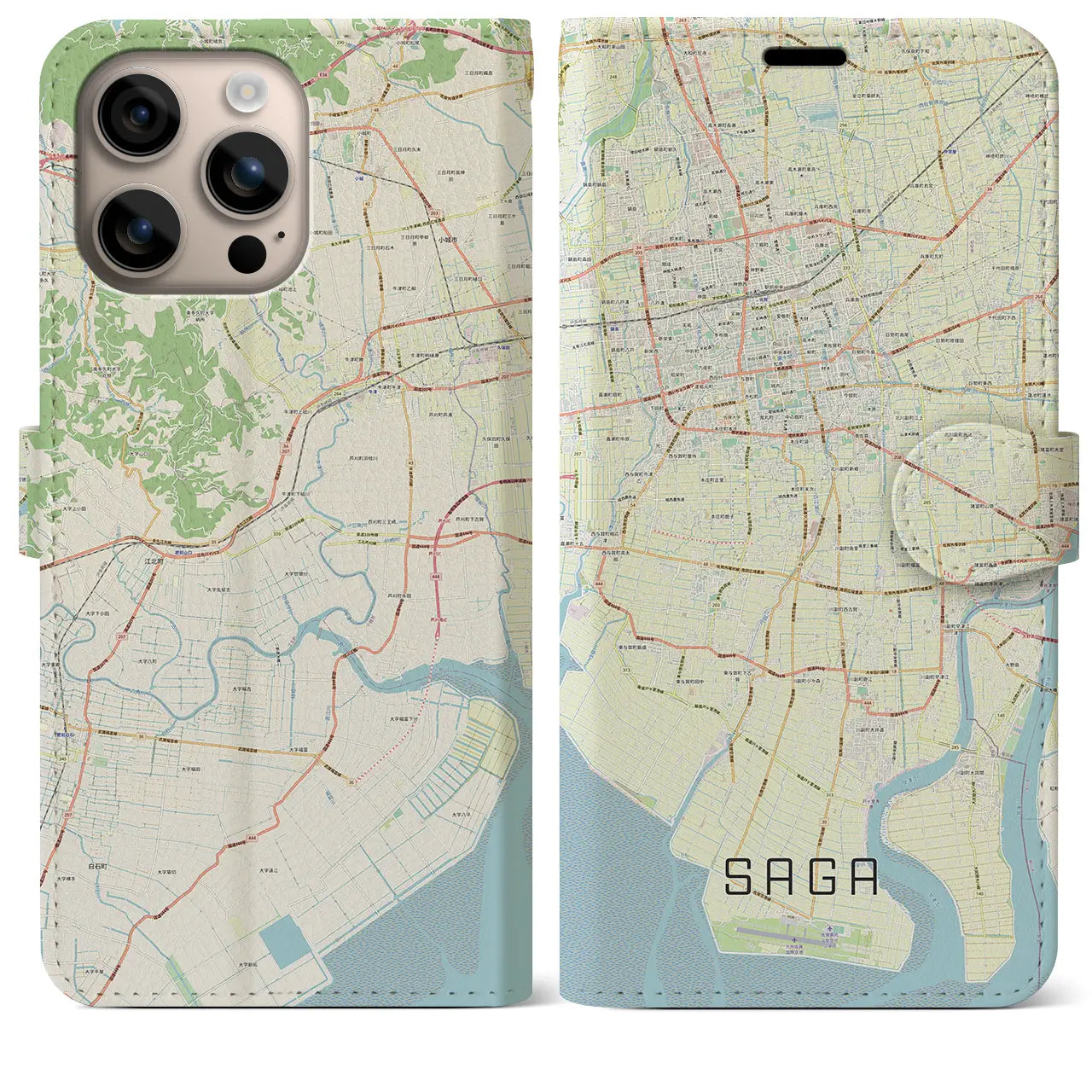 【佐賀(佐賀県)】地図柄iPhoneケース(手帳タイプ)ナチュラル・iPhone 16 Plus 用
