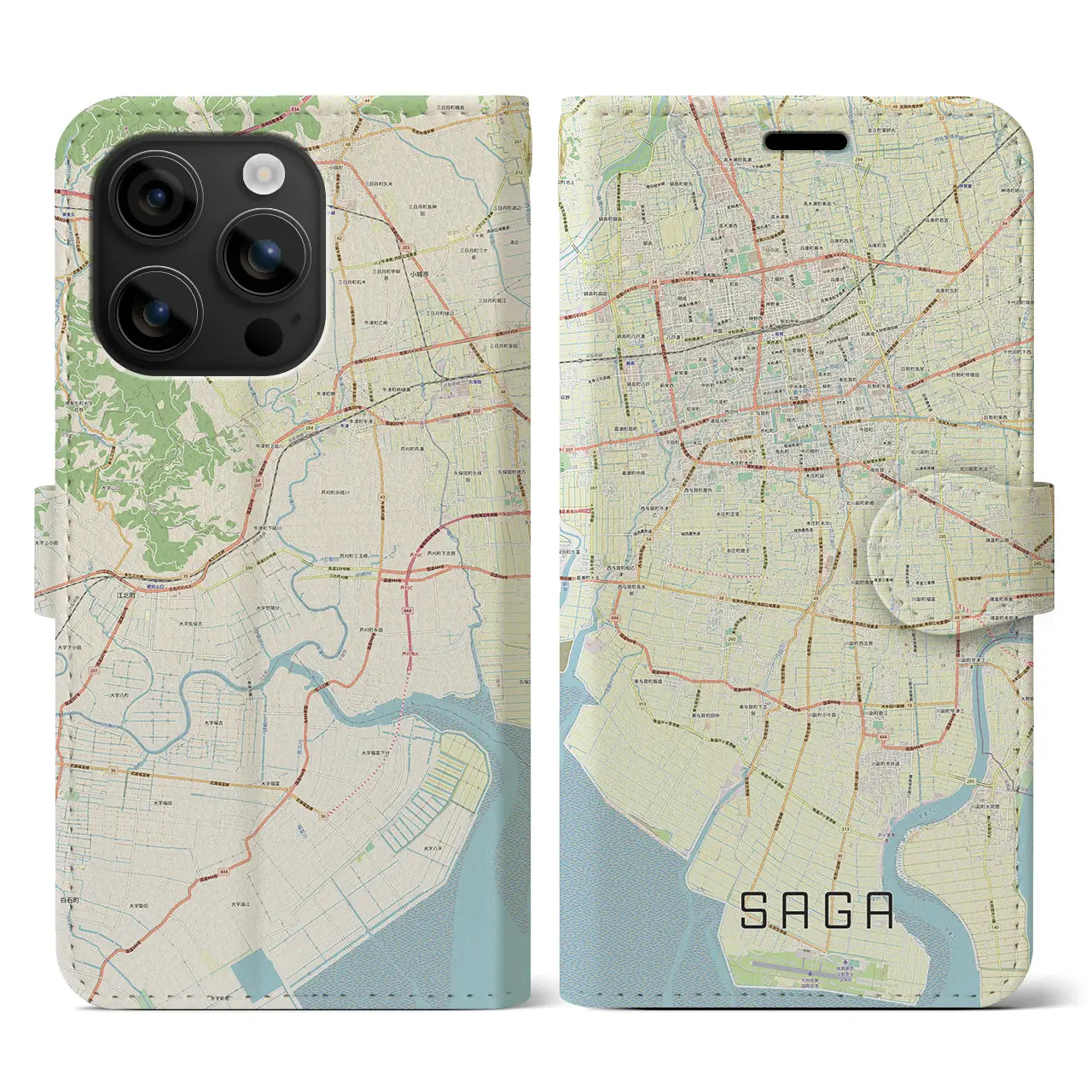 【佐賀(佐賀県)】地図柄iPhoneケース(手帳タイプ)ナチュラル・iPhone 16 用