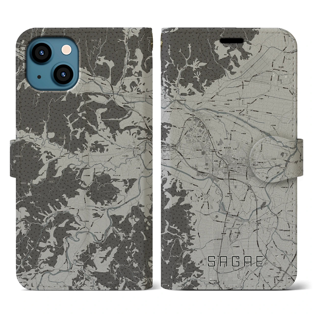 【寒河江(山形県)】地図柄iPhoneケース(手帳タイプ)