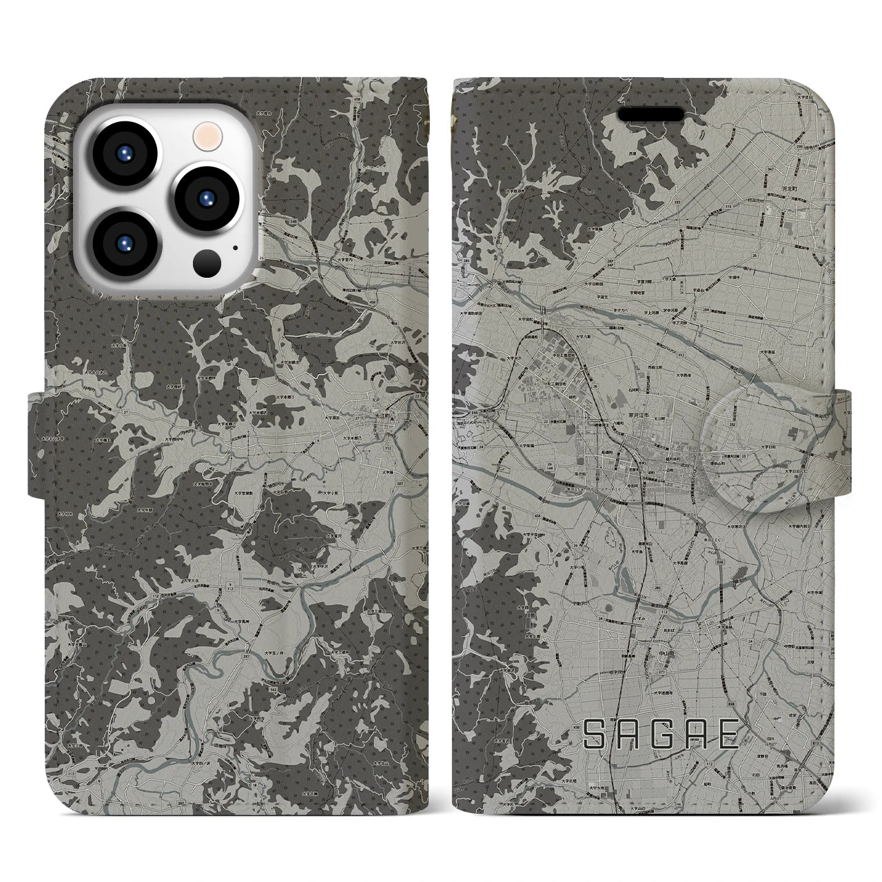 【寒河江(山形県)】地図柄iPhoneケース(手帳タイプ)