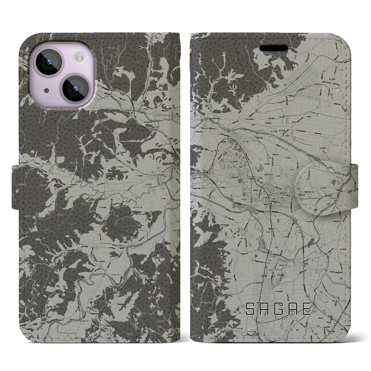 【寒河江(山形県)】地図柄iPhoneケース(手帳タイプ)