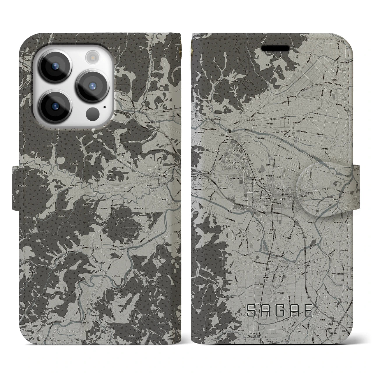 【寒河江(山形県)】地図柄iPhoneケース(手帳タイプ)