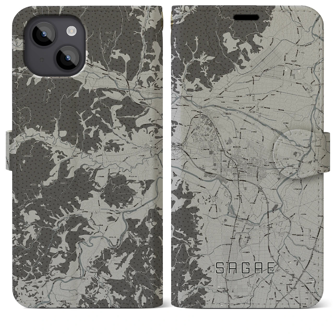 【寒河江(山形県)】地図柄iPhoneケース(手帳タイプ)