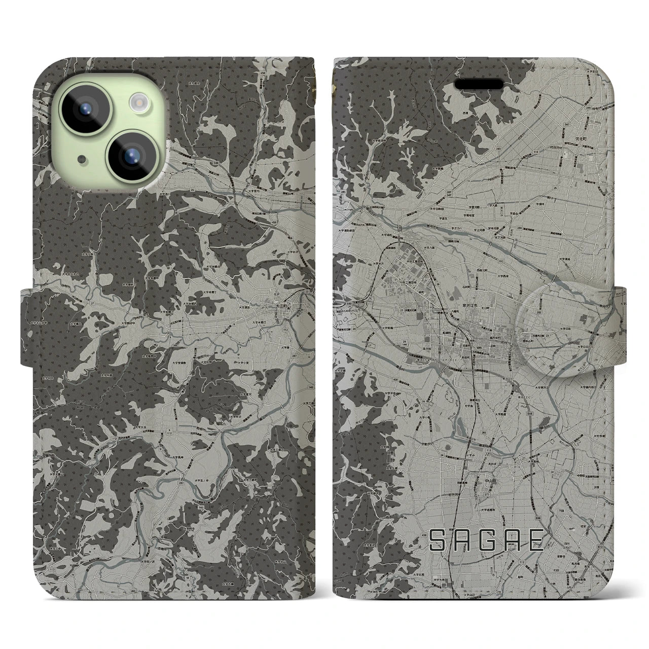 【寒河江(山形県)】地図柄iPhoneケース(手帳タイプ)