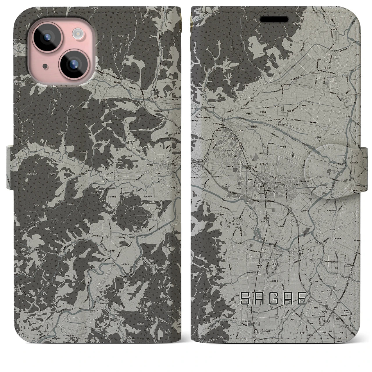 【寒河江(山形県)】地図柄iPhoneケース(手帳タイプ)