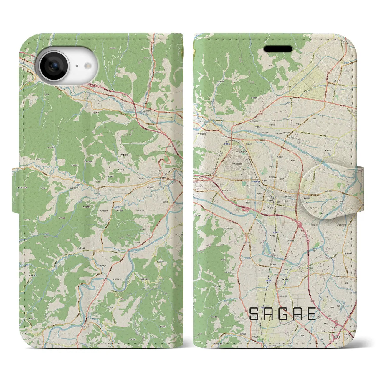 【寒河江(山形県)】地図柄iPhoneケース(手帳タイプ)