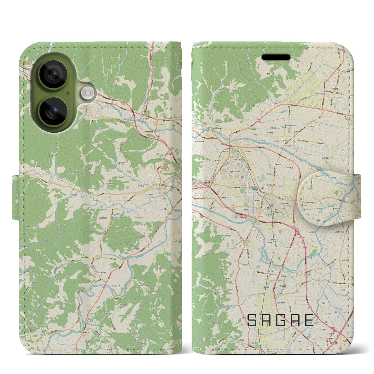 【寒河江(山形県)】地図柄iPhoneケース(手帳タイプ)