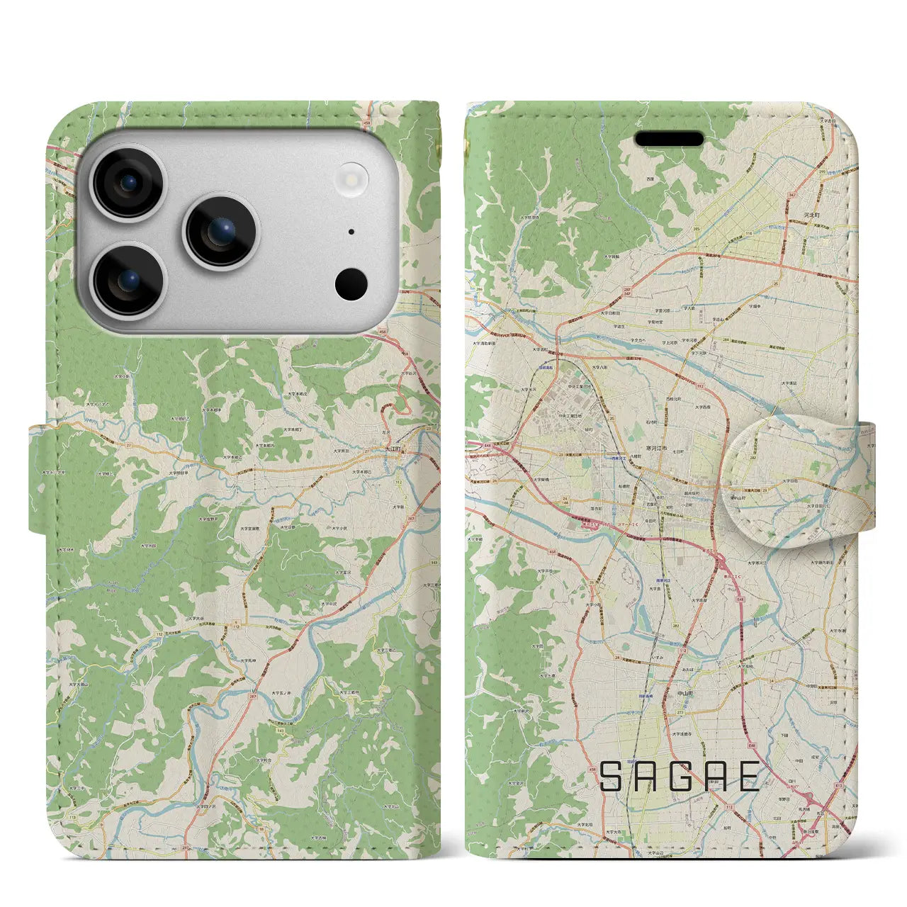 【寒河江(山形県)】地図柄iPhoneケース(手帳タイプ)